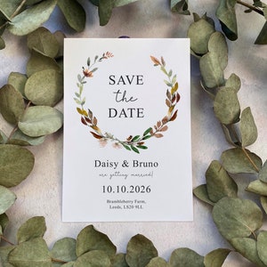 Réservez vos dates pour un mariage d'automne avec des feuilles d'automne élégantes - Faire-part de mariage avec feuillage rustique - Papeterie de mariage bohème - Mariage d'octobre