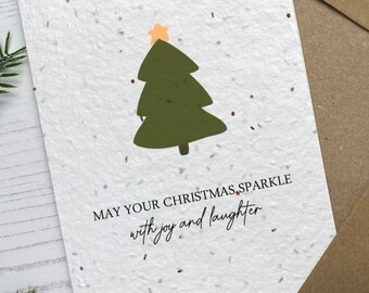 Simplistic Christmas Cards, Christmas Tree Design, Calligraphy Detail, Wildflower Seeded Paper, Eco-friendly / Biodegradable Gift, Recycled