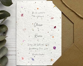 Seed Paper Wedding Invitations | Scattered Wildflower Wedding Invite Set | Plantable Invites | Unique Wedding Stationery Idea