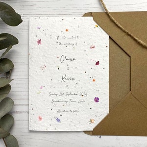 Seed Paper Wedding Invitations | Scattered Wildflower Wedding Invite Set | Plantable Invites | Unique Wedding Stationery Idea