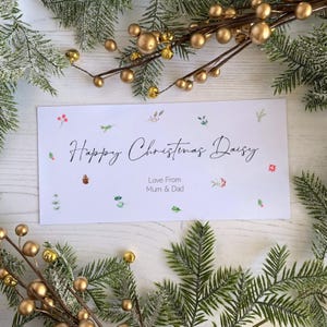 Personalisierte Weihnachtsgeschenk Geld Brieftasche - verstreutes Weihnachtslaub - Geschenk Tasche Brieftasche Karte für Geldgeschenk Gutscheine oder Tickets