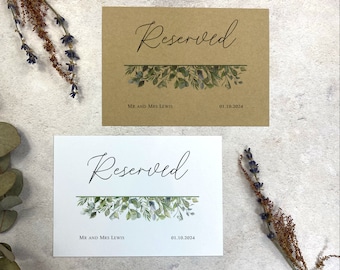 Wedding Reserved Sign, Botanical Reserved Label, Rustic Reserved Tag, Green Foliage Wedding Stationery, Personalised Greenery Reserved Card