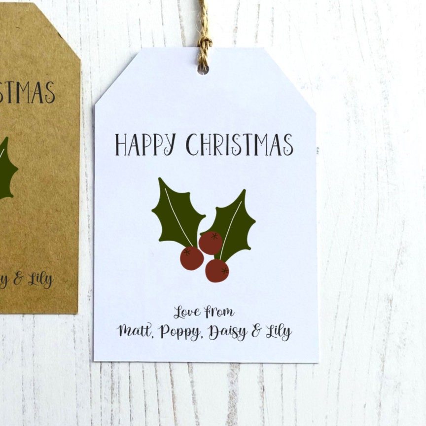  FirstKitchen 100pcs Christmas Gift Tags, 2X2 Holly Gift Tags  with Strings, 300g/m² Thick White Paper Gift Tags, Christmas Tags with  Holly and Berries, Gift Tags Christmas for Presents, Jars, Crafts 