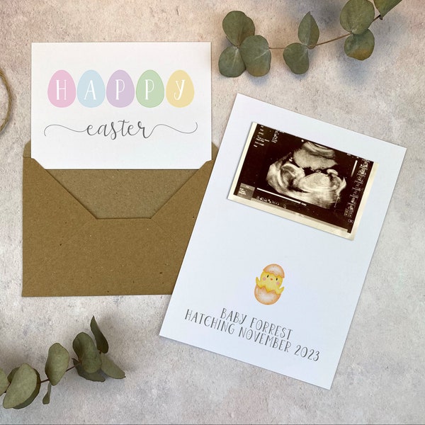 Easter Pregnancy Announcement Card, Surprise Baby Announcement, Baby Reveal Ideas, Personalised New Baby Announcement Card, Pastel Eggs