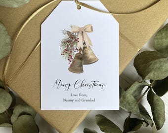 Personalised Christmas Gift tags: Traditional Gold Bell Design - Pack of 10