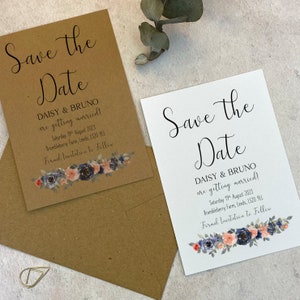 Save the Date Cards / Peach and Navy Wedding Stationery / Coral and Dusty Blue Wedding Theme / Rustic Classic Affordable Wedding Invites