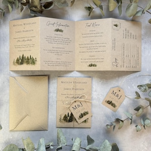 Forest Folded Wedding Invitation Set | Rustic Woodland Highland Wedding Stationery | Lake District Kraft Card Concertina Invite Suite