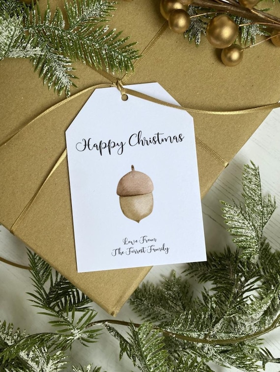 Acorn Christmas Gift Tags | Pack of 10 | Personalised Woodland Christmas Cards | Modern Gift Accessories | Rustic Present Wrapping Idea