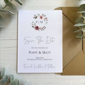 Wedding Save The Date Cards with Dusty Pink Flowers, Perfect Wedding Stationery Idea for Spring, Floral, Rustic and Pink Wedding Themes