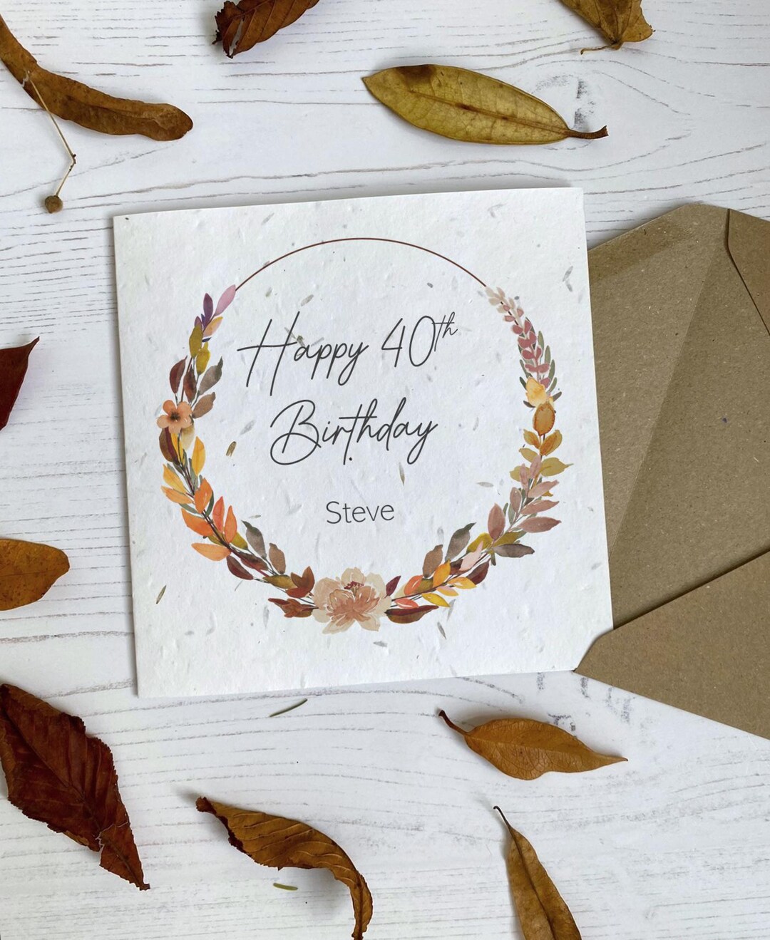 Personalised 40th Birthday Card Pretty Autumn Greeting Card Plantable