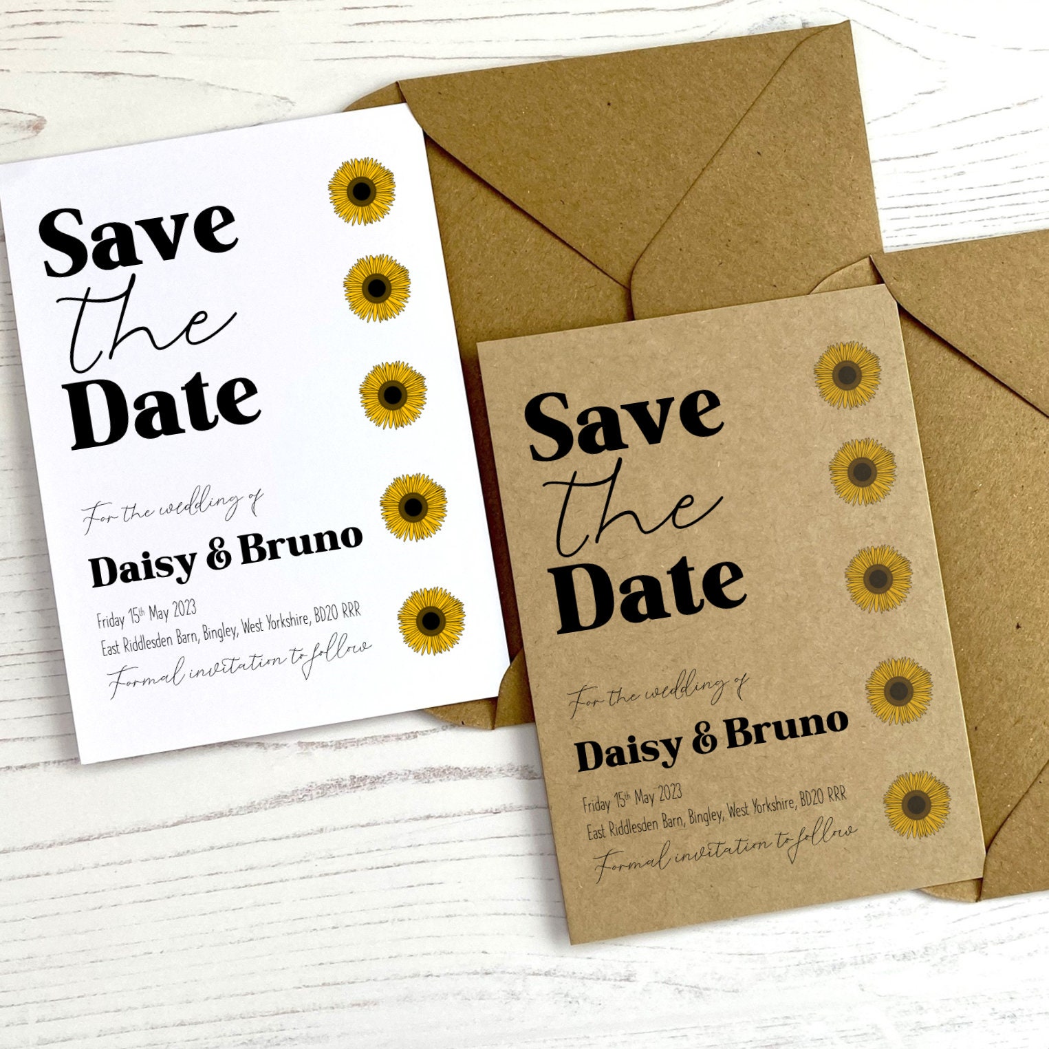 Sunflower Save the Date Cards Retro Rustic Save the Dates pic