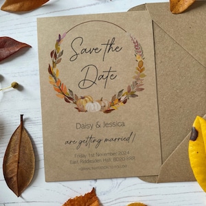 Cartes de réservation pour mariage citrouille - faire-parts automnaux rustiques - vintage, bohème, Halloween, automne, idée de papeterie de mariage d'octobre