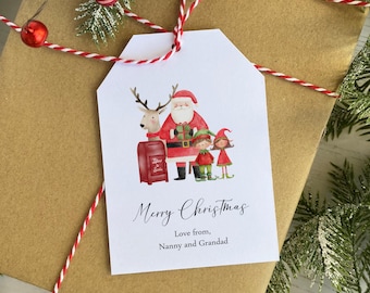 Personalised Christmas Gift tags: Santa Clause & Elves - Pack of 10