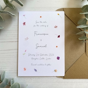 Wildflower Wedding Save The Dates with Pretty Delicate Flowers, Unique Modern Floral Wedding Stationery Idea, Save our Evening Cards