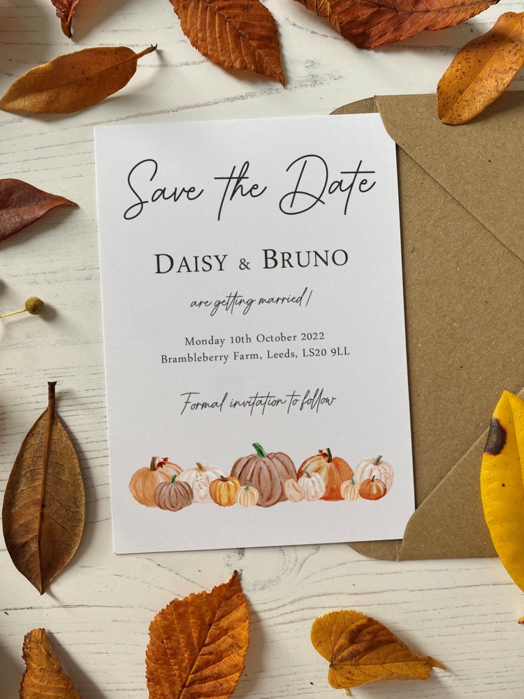 Pumpkin Wedding Save the Date Cards - Rustic Autumnal Save the Dates ...