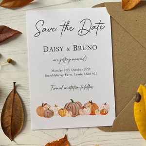 Cartes « Save the Date » pour mariage citrouille - réservez les dates automnales rustiques - vintage, bohème, grange, Halloween, automne, idée de papeterie de mariage d'octobre