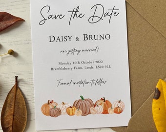 Pumpkin Wedding Save the Date Cards - Rustic Autumnal Save the Dates - Vintage, Boho, Barn, Halloween, Fall, October Wedding Stationery Idea