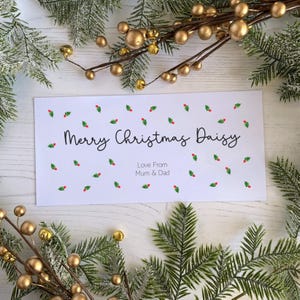 Personalisierte Weihnachtsgeschenk Geldtasche - Scattered Holly - Geschenk Tasche Brieftasche Karte für Geldgeschenkgutschein oder Tickets - Weihnachtsgeschenk