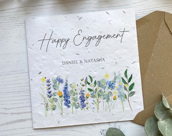 Personalised Engagement Card - Congratulations Gift for Couple Getting Married - Floral Proposal Card - Seed Paper - Boho Wildflowers