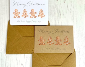 Gingerbread Cookie Family Christmas Cards | Pack of Personalised Family Names Xmas Cards | Modern Elegant Gingerbread Man & Calligraphy Card