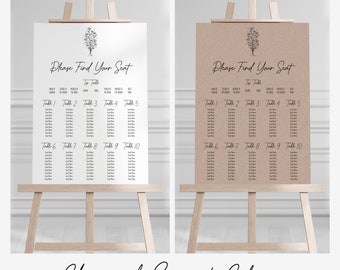 Floral Outline Wedding Table Plan | Simple Wedding Seating Plan | Seating Chart Board | Banquet Tables | Personalised & Printed | Minimal