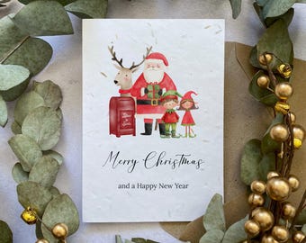 Christmas Cards Multipack (Non-personalised) Printed on Seed Paper or Normal White Card: Santa & Elves