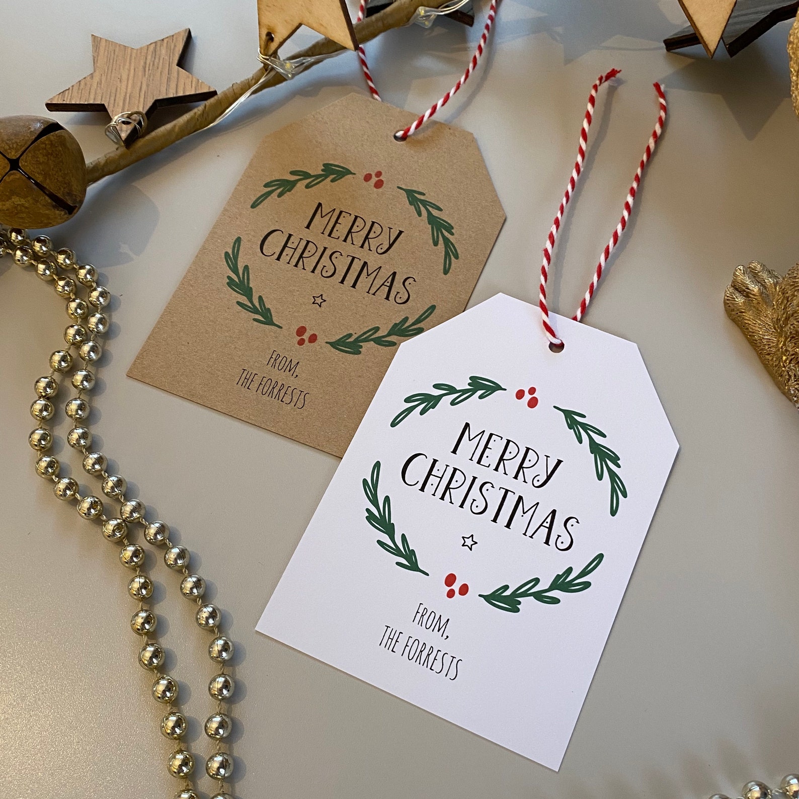 Personalised Christmas Gift Tag Pack Christmas Wreath Tag Etsy