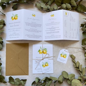 Ensemble de faire-part de mariage plié citron | Papeterie de mariage minimaliste jaune citrons | Faire-part rustique | Suite d'invitation en accordéon pour mariage italien