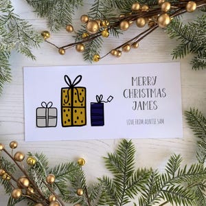Personalisierte Weihnachtsgeschenk Geldtasche - Blau & Gold Geschenke - Geschenk Tasche Brieftasche Karte für Geldgeschenkgutschein oder Tickets - Weihnachtsgeschenk