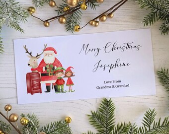 Personalised Christmas Money Wallet Card for vouchers, tickets or cash: Santa Clause and Elves