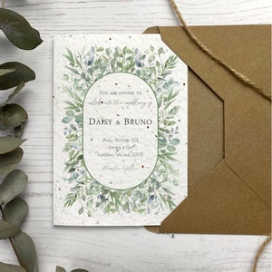 Seed Paper Wedding Invitations, Green Foliage Wedding Invite Set, Classic Plantable Invites, Botanical Greenery Wedding Stationery Idea