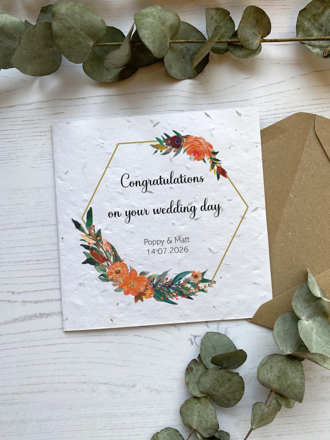 Personalised Wedding Card - Burnt Orange Happy Wedding Day Keepsake ...