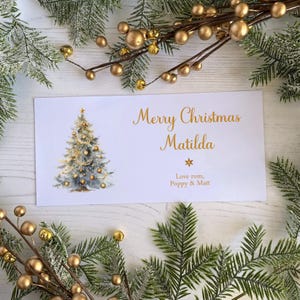 Personalisierte Weihnachtsgeschenk Geld Brieftasche - Traditioneller Vintage Gold Baum - Geschenk Tasche Brieftasche Karte für Geschenkgutscheine oder Tickets