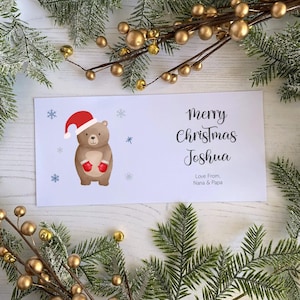 Personalisierte Weihnachtsgeschenk Geldtasche - Niedlicher Weihnachtsbär - Geschenktasche Brieftasche Karte für Geldgeschenkgutschein oder Tickets - Weihnachtsgeschenk