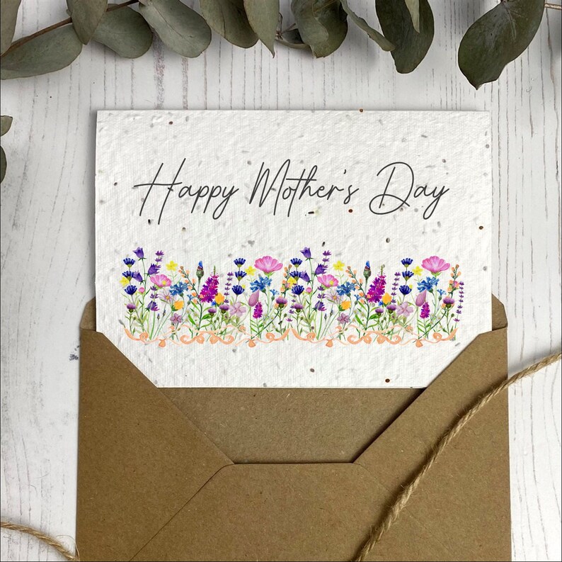 Happy Mother's Day Card | Colourful Wildflower Meadow Detail | Seeded Wildflower Card or White Card | Eco-friendly Gift for Mum bild 1