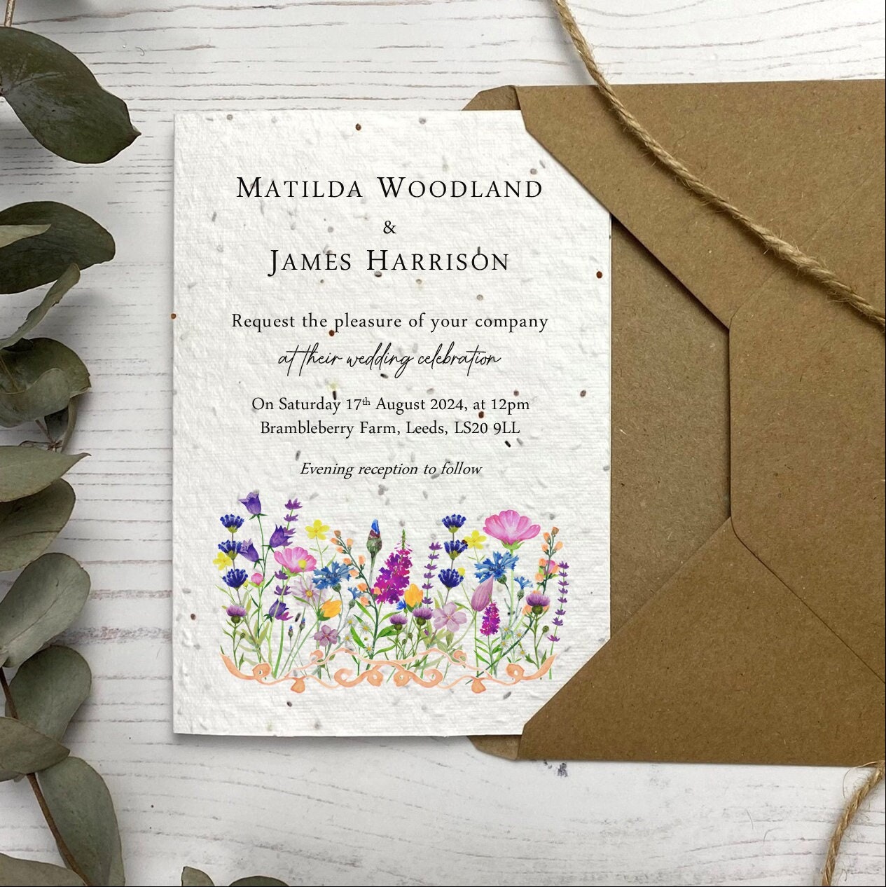 Seed Paper Wedding Invitations Wildflower Wedding Invite Set Etsy UK