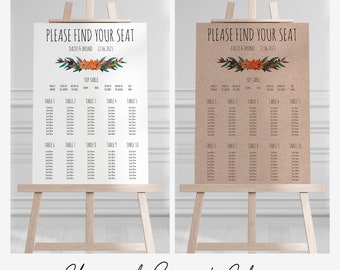 Burnt Orange Flower Wedding Table Plan, Classic Wedding Seating Plan, A1 A2 Rustic Seating Chart for Wedding, Autumn Stationery, Font Choice