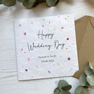 Tarjeta de boda personalizada - Recuerdo de boda - Bonito regalo de felicitación para recién casados - Papel con semillas o cartulina blanca