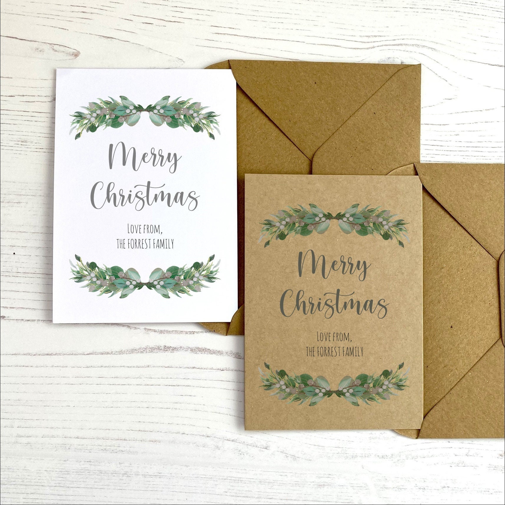Personalised Christmas Card Pack Eucalyptus Design Custom Etsy UK