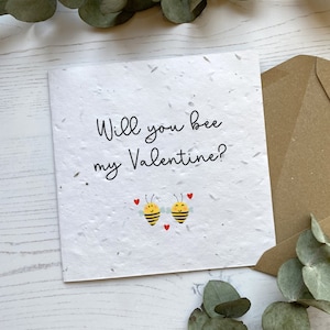 Carte de Saint-Valentin amusante - Serez-vous mon Valentin ? - Cadeau abeille pour la Saint-Valentin - Carte blanche ou papier de graines à planter respectueux de l'environnement