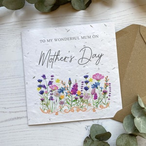 Personalised Happy Mother's Day Card | Floral Wildflower Mothering Sunday Gift | Seeded Plantable Card or White Card | Meadow Garden Flowers