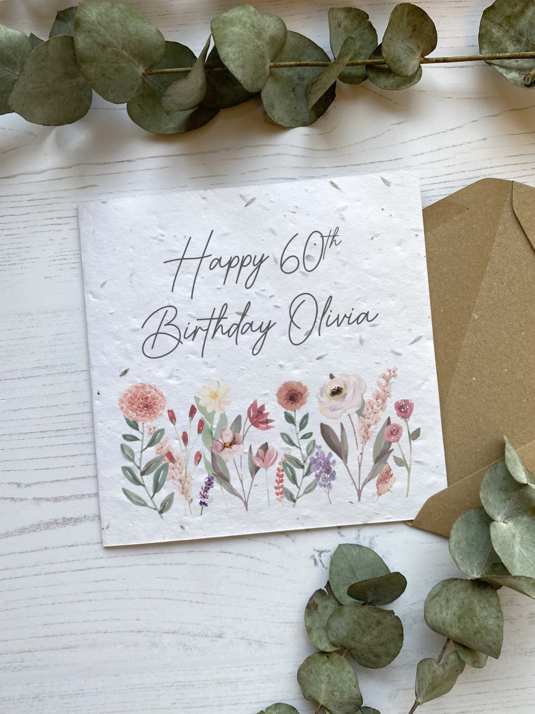 Personalised 60th Birthday Card - Pretty Floral Greeting Card ...