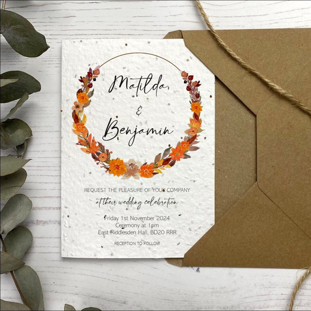Seed Paper Wedding Invitations Autumn Burnt Orange Wedding - Etsy