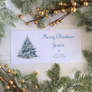 Monedero de regalo de Navidad personalizado - Árbol azul helado tradicional - Billetera de bolsillo de regalo para vales de regalo o boletos