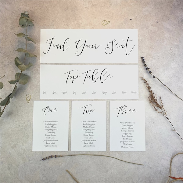 Minimalist Wedding Table Plan Cards | Simple Wedding Seating Plan | Individual Card Seating Chart for Wedding | Modern Find Your Seat Sign