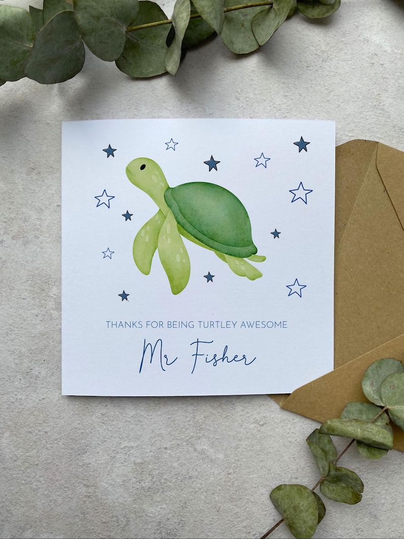 Personalised Teacher Thank You Card - Funny Turtley Awesome Turtle ...