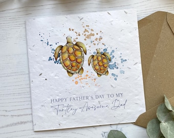 Personalised Happy Father's Day Card | Retro Turtles | Turtley Awesome Daddy Grandad Papa Pops Dada | Seed Paper or White Card | Funky