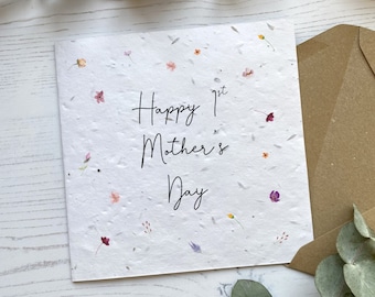 Happy First Mother's Day Card for New Mummy | 1st Mothering Sunday Gift as a Mum | Seeded Card or White Card | Pretty Scattered Flowers