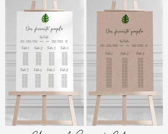 Monstera Wedding Table Plan, Tropical Wedding Seating Plan, A1 A2 Seating Chart for Destination Wedding, Printed Rustic Find Your Seat Sign