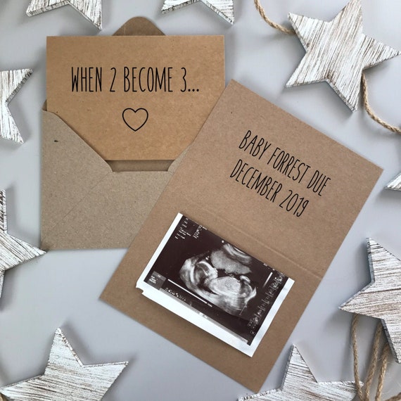 When 2 Become 3 Surprise Pregnancy Announcement Card Etsy